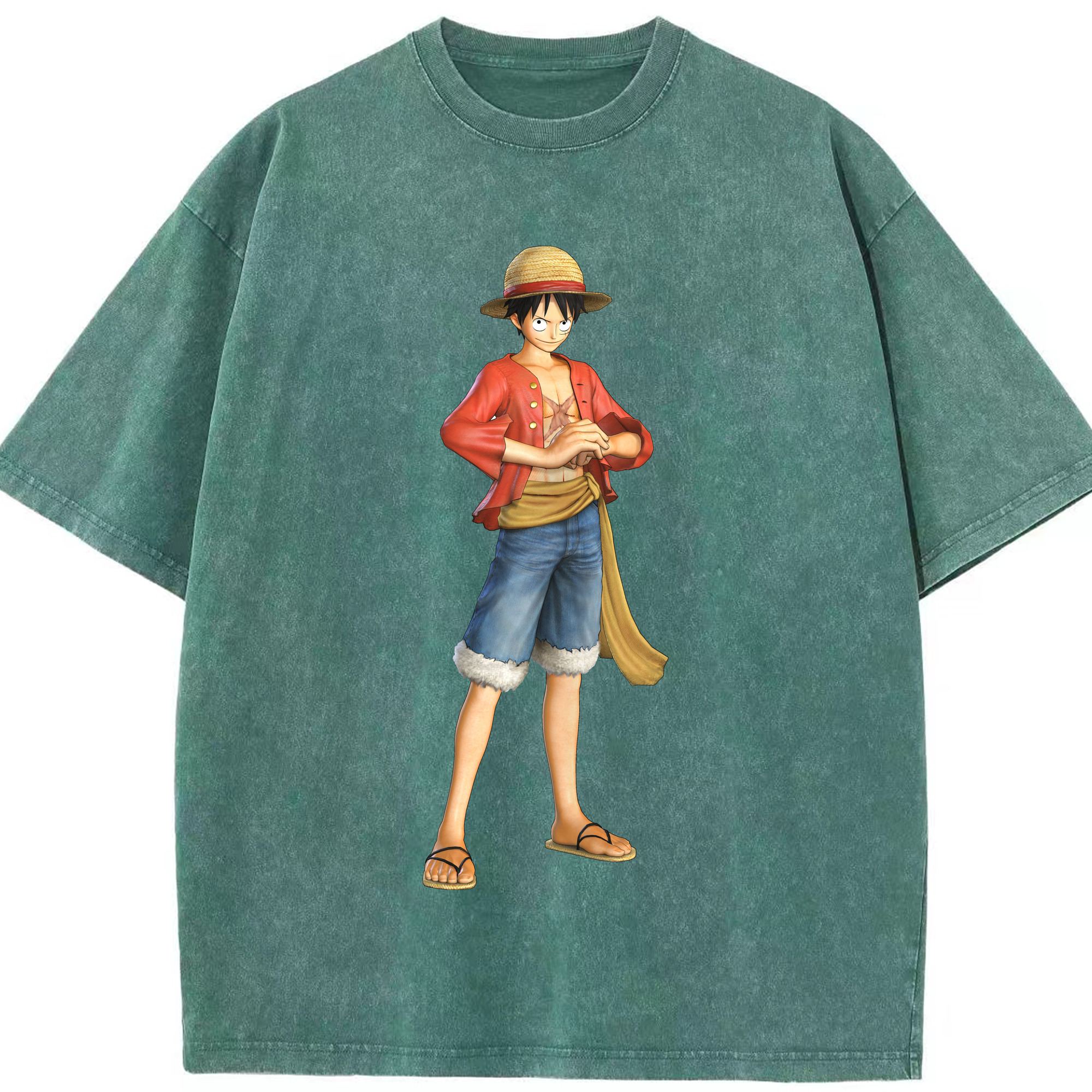 ワンピース モンキー・D・ルフィ ONE PIECE Monkey D. Luffy 綿100% ヴィンテージ風 半袖Tシャツ（フロントプリント）